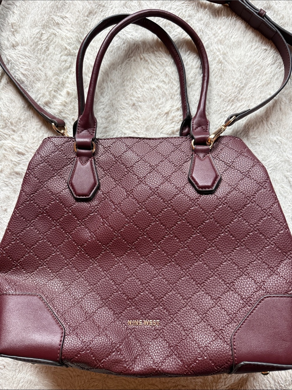 Nine West Brooklyn Jet Set Carryall Satchel Bag Burgundy Like New